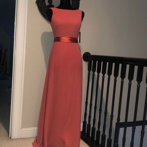 Lulus XSmall orange-spice (rust) long backless dress with satin ribbon. NWT